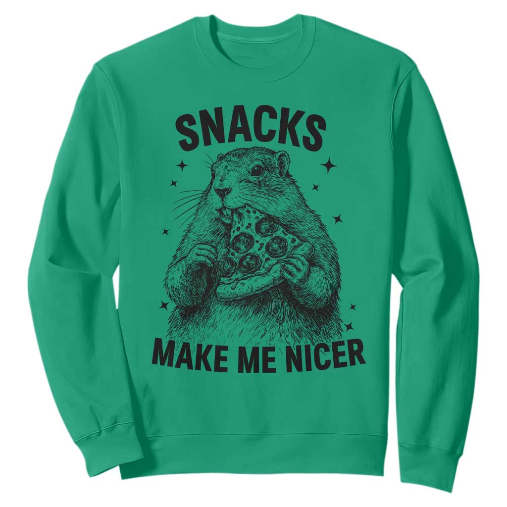 Funny Groundhog Eating Pizza Sweatshirt Snacks Make Me Nicer TS14 Irish Green Print Your Wear