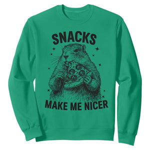 Funny Groundhog Eating Pizza Sweatshirt Snacks Make Me Nicer TS14 Irish Green Print Your Wear