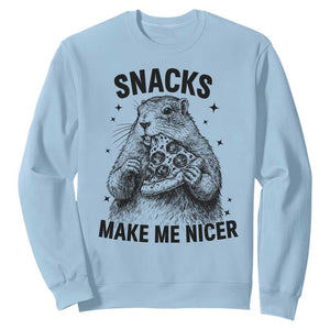 Funny Groundhog Eating Pizza Sweatshirt Snacks Make Me Nicer TS14 Light Blue Print Your Wear