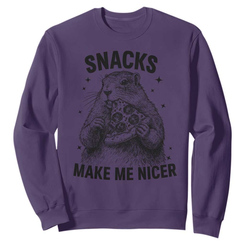 Funny Groundhog Eating Pizza Sweatshirt Snacks Make Me Nicer TS14 Purple Print Your Wear