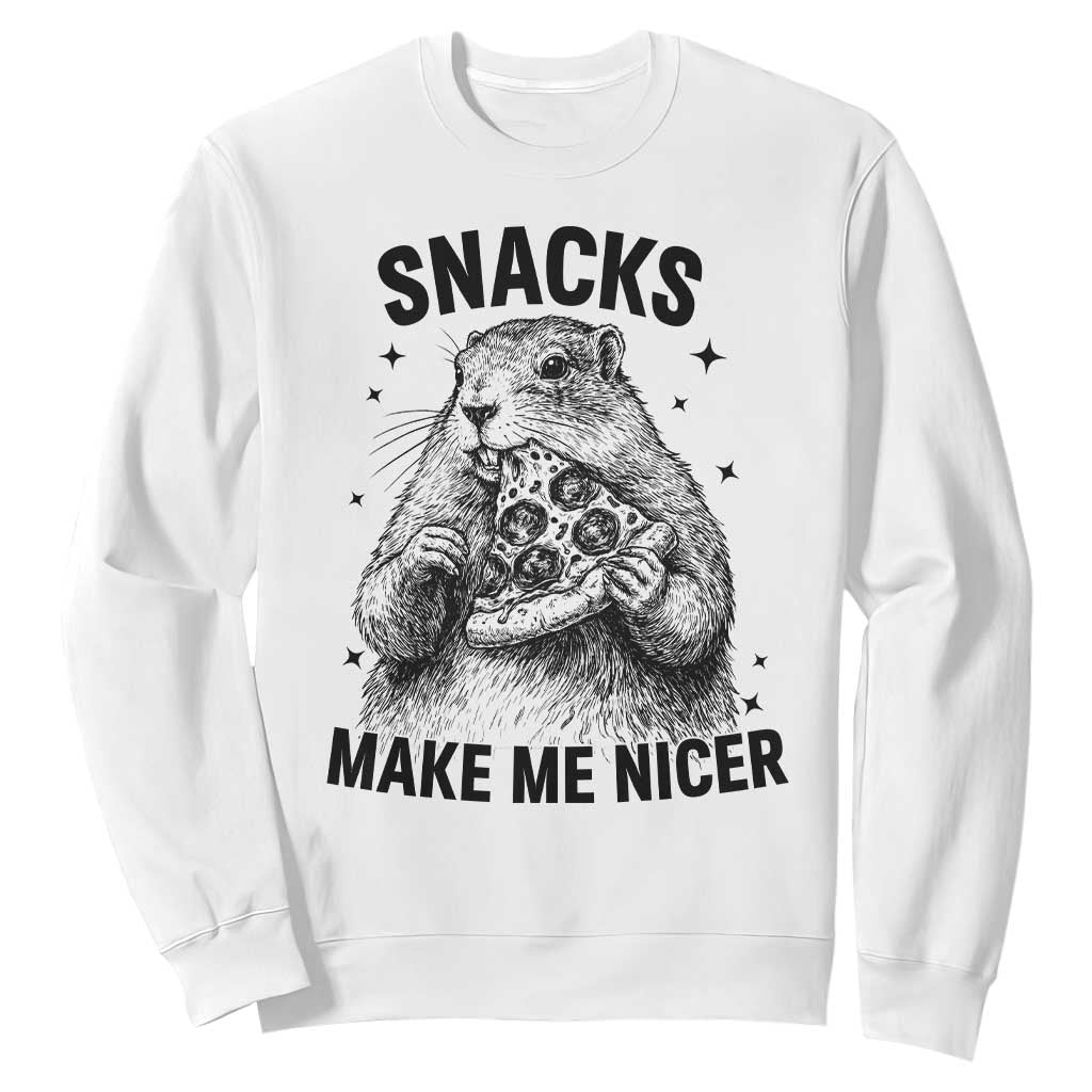 Funny Groundhog Eating Pizza Sweatshirt Snacks Make Me Nicer TS14 White Print Your Wear