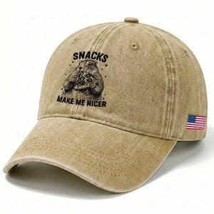 Funny Groundhog Eating Pizza Washed Cotton Baseball Cap Snacks Make Me Nicer TS14 Print Your Wear