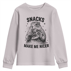 Funny Groundhog Eating Pizza Youth Sweatshirt Snacks Make Me Nicer TS14 Ice Gray Print Your Wear