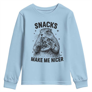 Funny Groundhog Eating Pizza Youth Sweatshirt Snacks Make Me Nicer TS14 Light Blue Print Your Wear