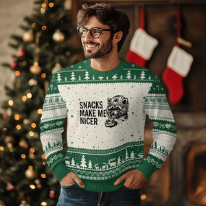 Funny Raccoon Eating Pizza Ugly Christmas Sweater Snacks Make Me Nicer TS14 Beige Green Print Your Wear