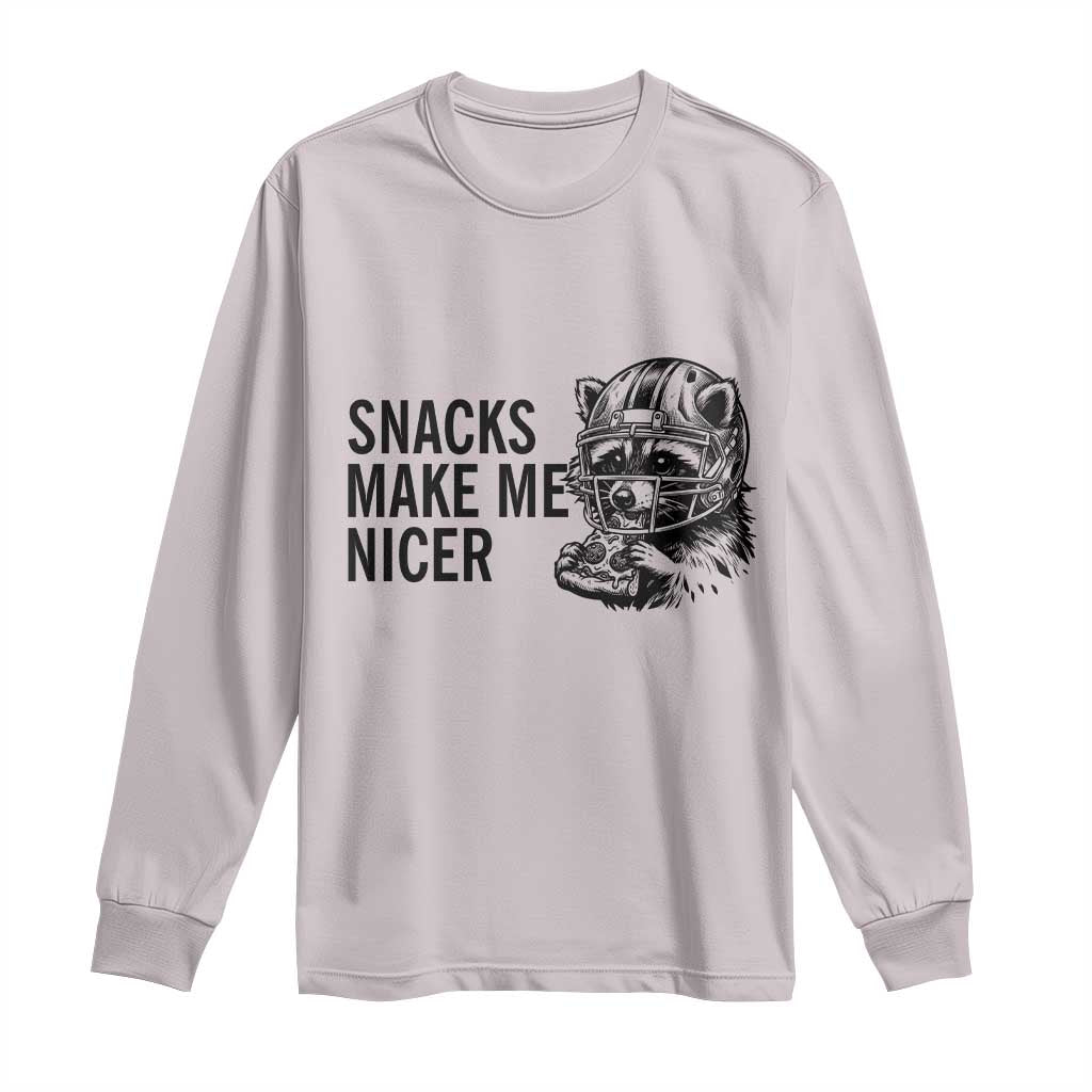 Funny Raccoon Eating Pizza Long Sleeve Shirt Snacks Make Me Nicer TS14 Ice Gray Print Your Wear