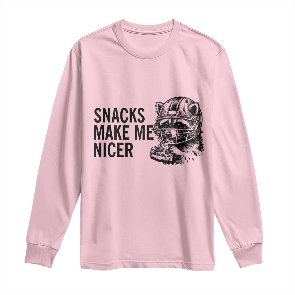 Funny Raccoon Eating Pizza Long Sleeve Shirt Snacks Make Me Nicer TS14 Light Pink Print Your Wear