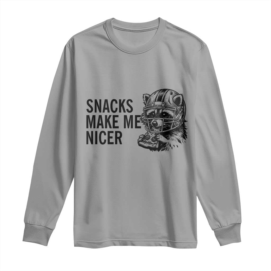 Funny Raccoon Eating Pizza Long Sleeve Shirt Snacks Make Me Nicer TS14 Sport Gray Print Your Wear