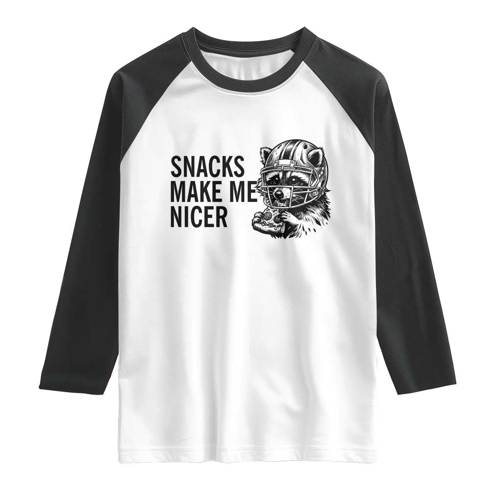 Funny Raccoon Eating Pizza Raglan Shirt Snacks Make Me Nicer TS14 White Black Print Your Wear