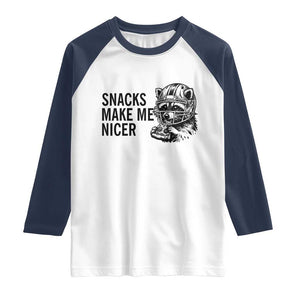 Funny Raccoon Eating Pizza Raglan Shirt Snacks Make Me Nicer TS14 White Navy Print Your Wear