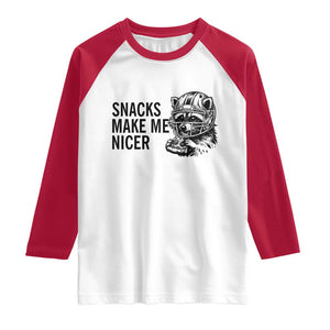Funny Raccoon Eating Pizza Raglan Shirt Snacks Make Me Nicer TS14 White Red Print Your Wear