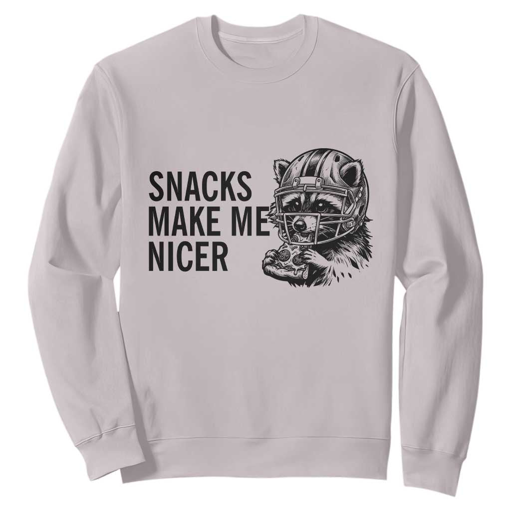 Funny Raccoon Eating Pizza Sweatshirt Snacks Make Me Nicer TS14 Ice Gray Print Your Wear