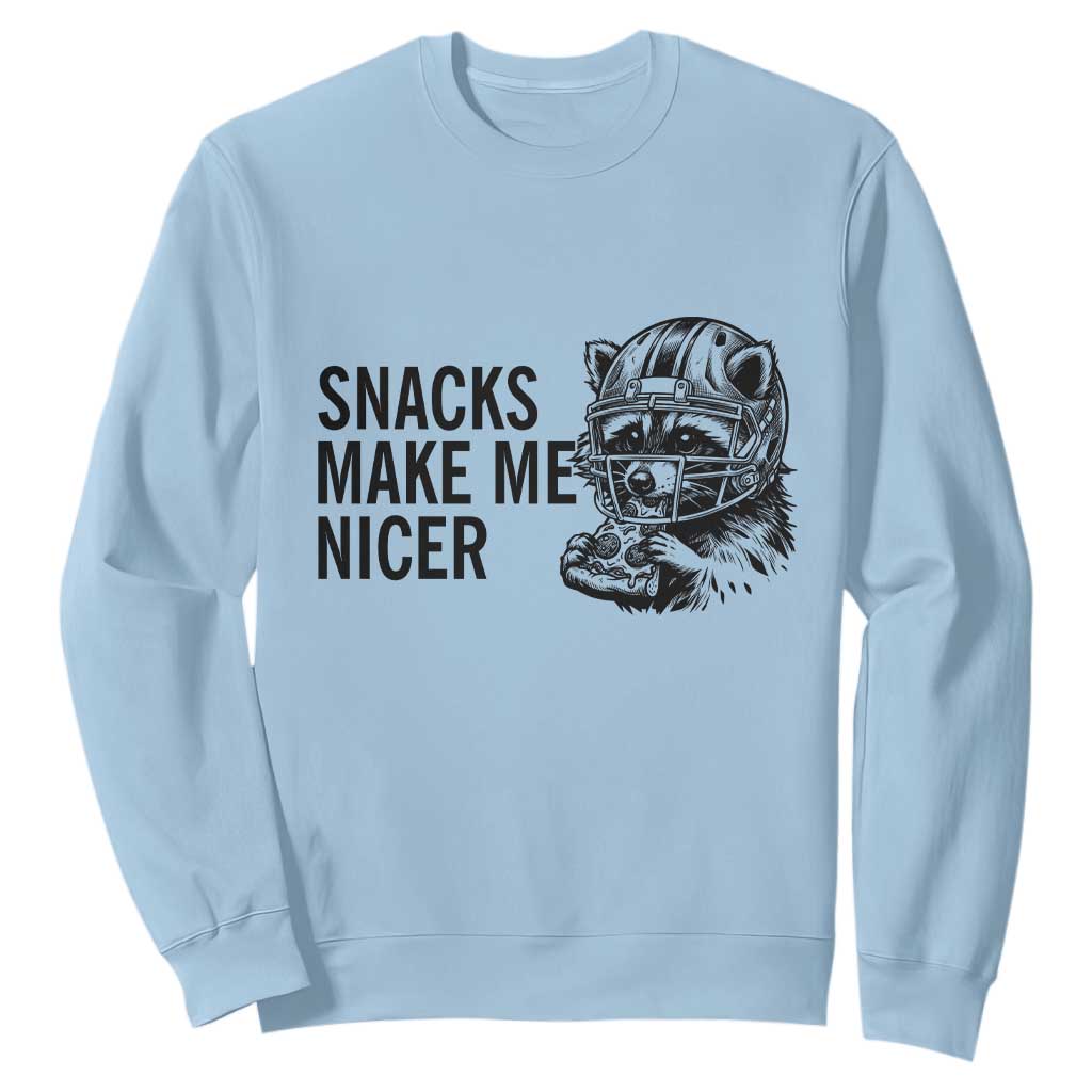 Funny Raccoon Eating Pizza Sweatshirt Snacks Make Me Nicer TS14 Light Blue Print Your Wear