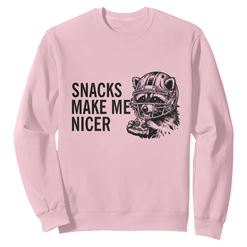 Funny Raccoon Eating Pizza Sweatshirt Snacks Make Me Nicer TS14 Light Pink Print Your Wear