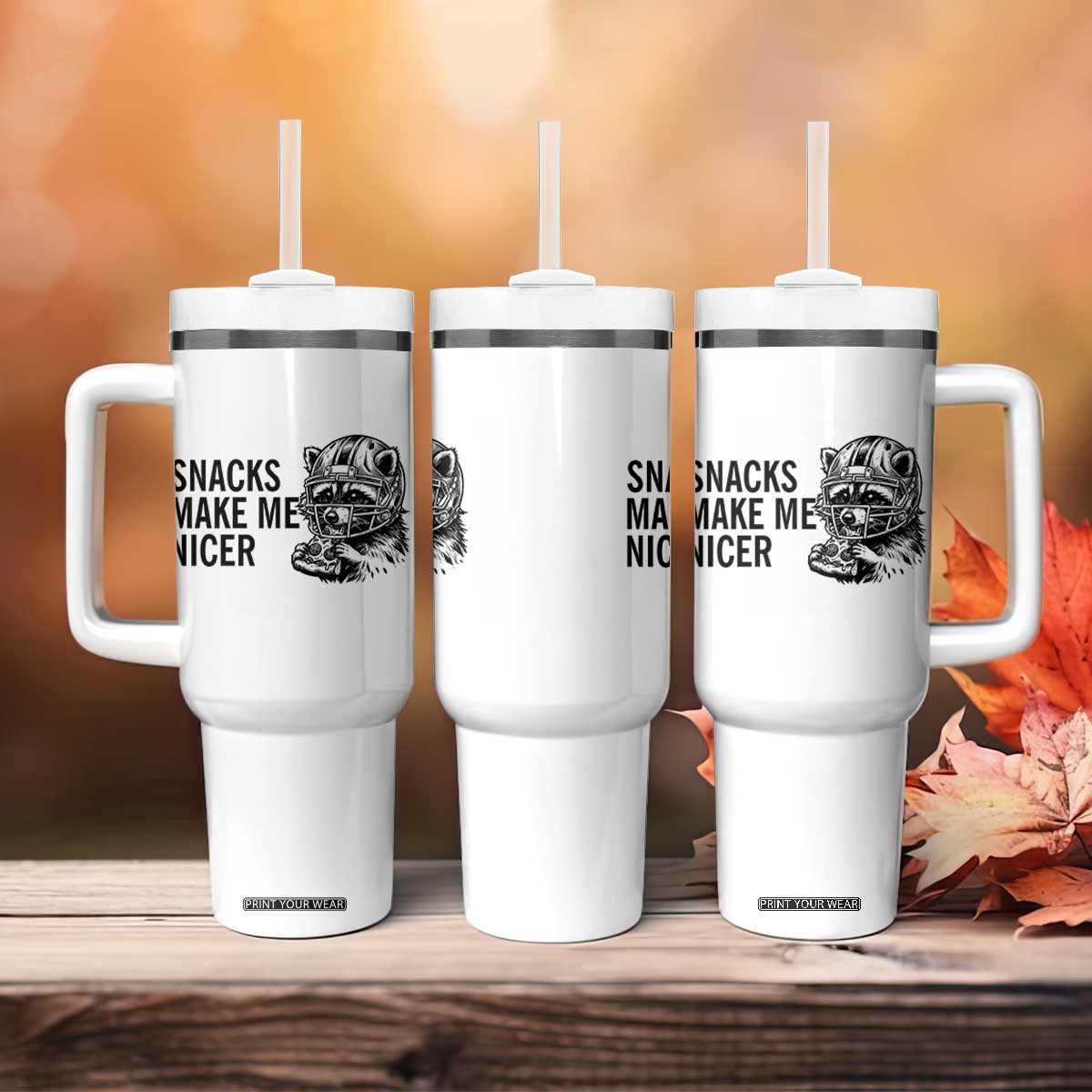 Funny Raccoon Eating Pizza Tumbler With Handle Snacks Make Me Nicer TS14 Print Your Wear