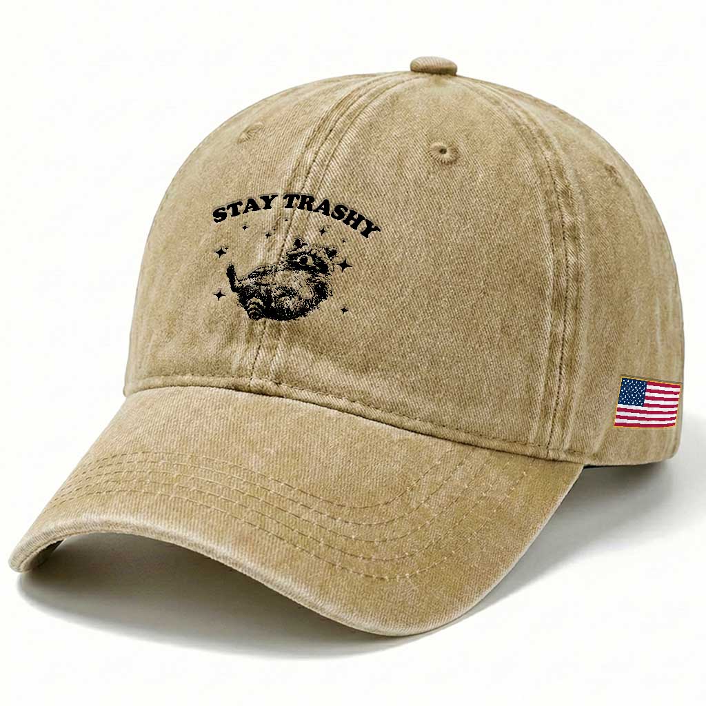 Funny Raccoon Meme Washed Cotton Baseball Cap Stay Trashy TS14 Print Your Wear