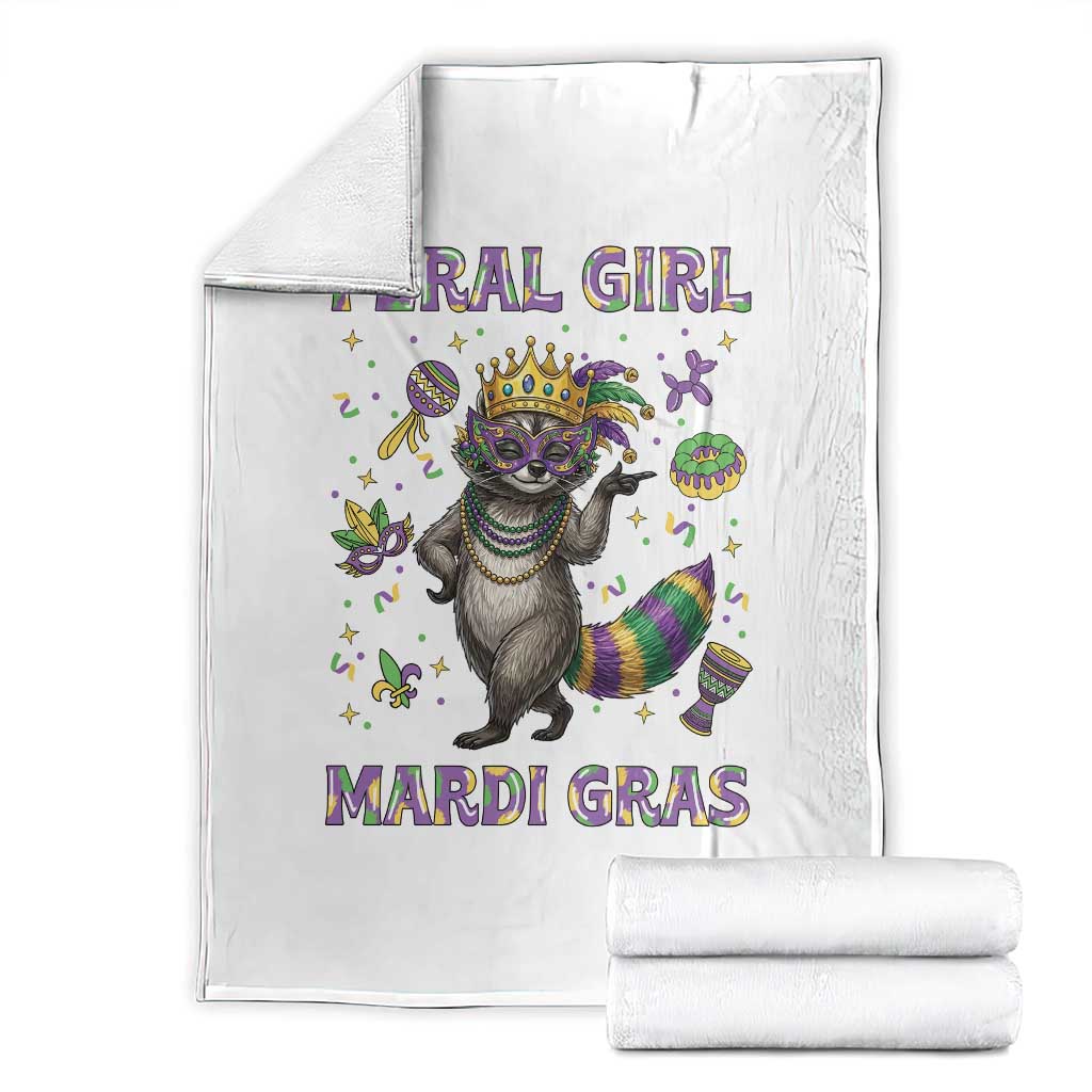 Mardi Gras Raccoon Throw Blanket Feral Girl Mardi Gras TS14 White Print Your Wear