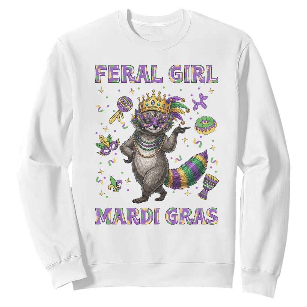 Mardi Gras Raccoon Sweatshirt Feral Girl Mardi Gras TS14 White Print Your Wear