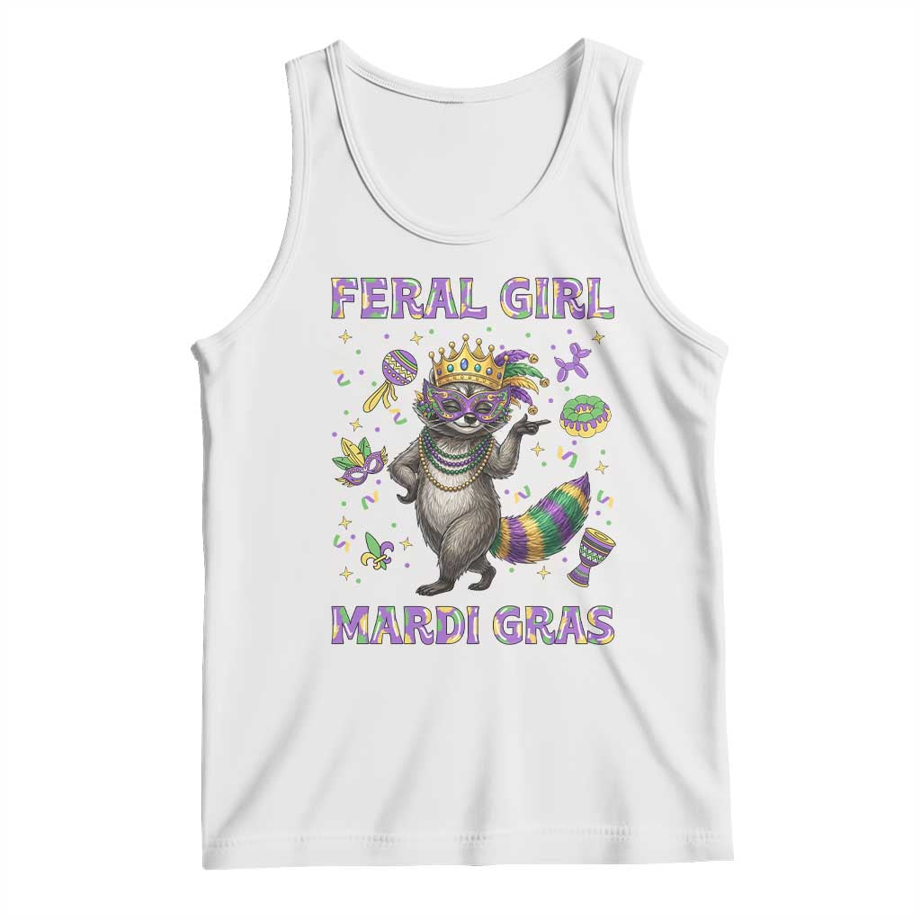 Mardi Gras Raccoon Tank Top Feral Girl Mardi Gras TS14 White Print Your Wear