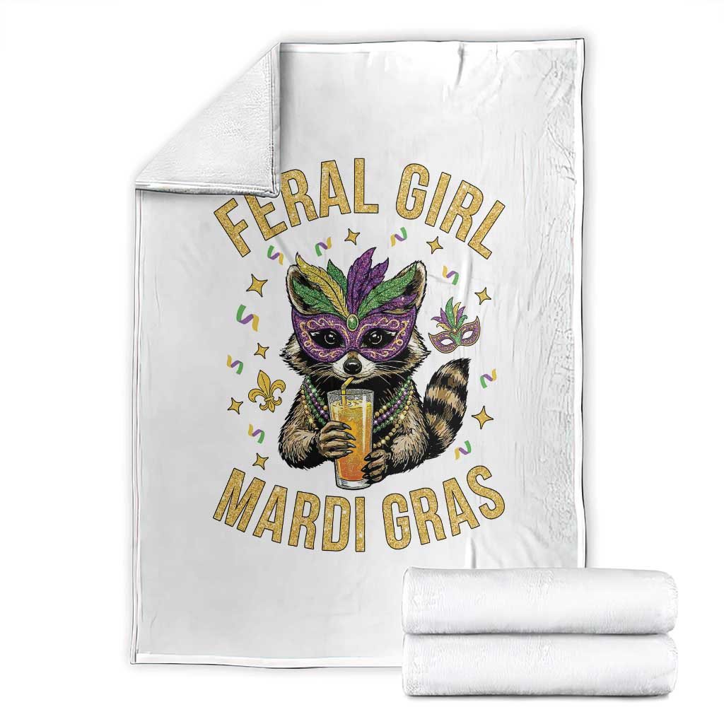 Mardi Gras Raccoon Throw Blanket Feral Girl Mardi Gras Trash Panda TS14 White Print Your Wear