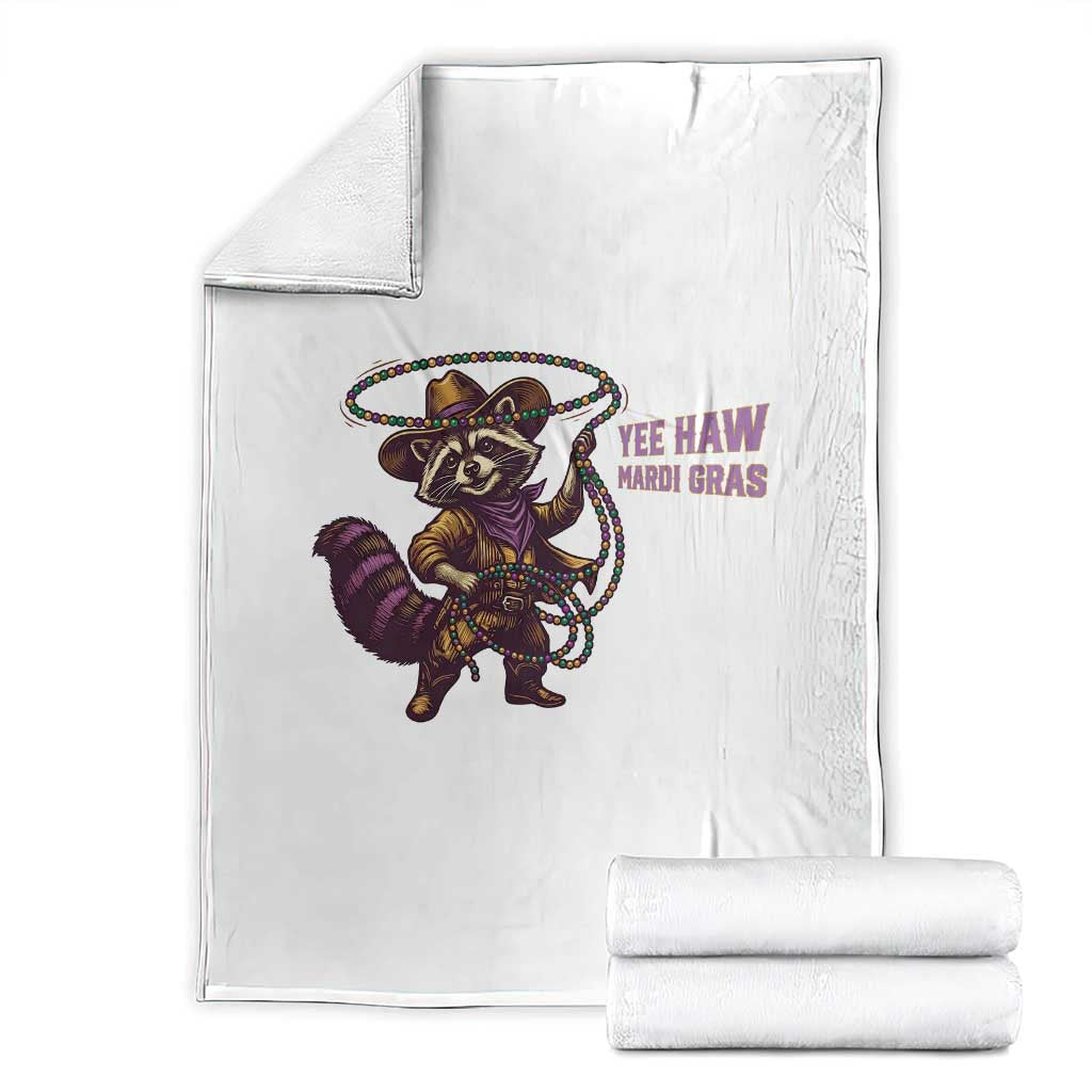 Mardi Gras Raccoon Throw Blanket Yee Haw Cowboy Mardi Gras Carnival Trendy Meme TS14 White Print Your Wear