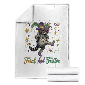 Mardi Gras Raccoon Throw Blanket Feral And Festive TS14 White Print Your Wear