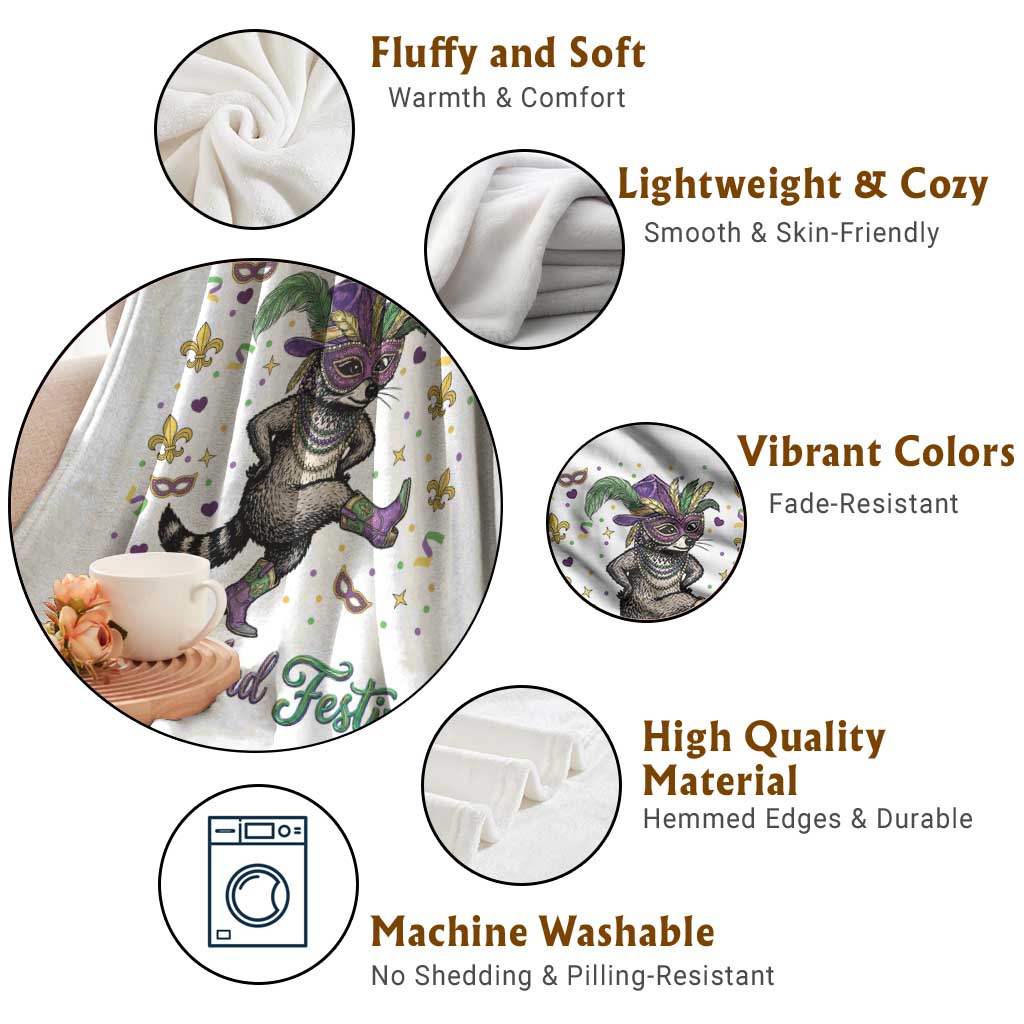 Mardi Gras Raccoon Throw Blanket Feral And Festive TS14 Print Your Wear