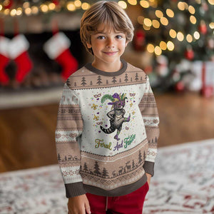 Mardi Gras Raccoon Ugly Christmas Sweater Feral And Festive TS14 Mocha Mousse Print Your Wear