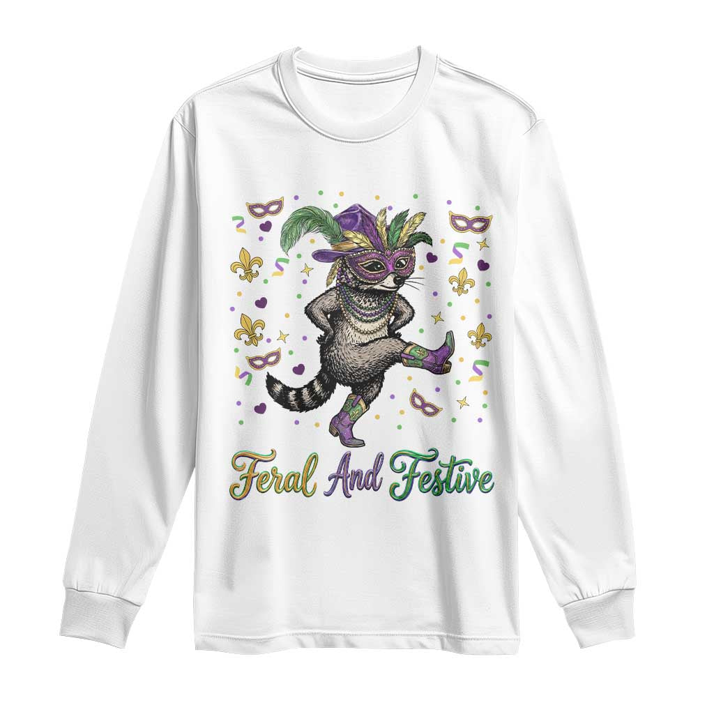 Mardi Gras Raccoon Long Sleeve Shirt Feral And Festive TS14 White Print Your Wear