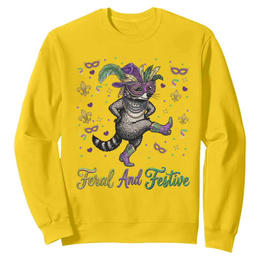 Mardi Gras Raccoon Sweatshirt Feral And Festive TS14 Daisy Print Your Wear