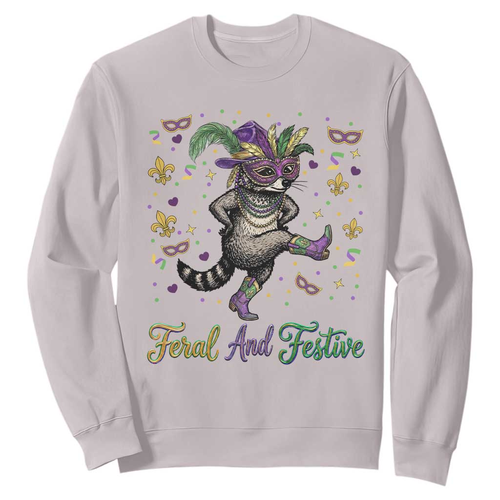 Mardi Gras Raccoon Sweatshirt Feral And Festive TS14 Ice Gray Print Your Wear