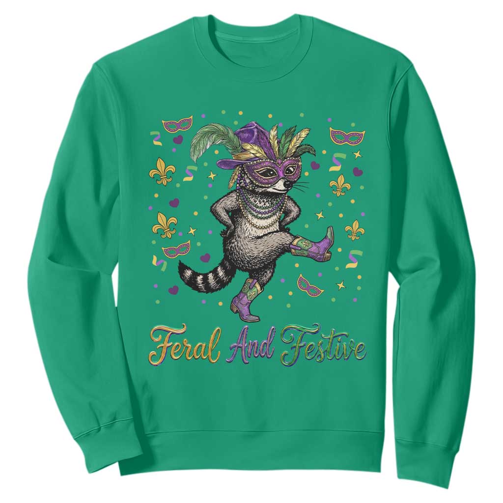 Mardi Gras Raccoon Sweatshirt Feral And Festive TS14 Irish Green Print Your Wear