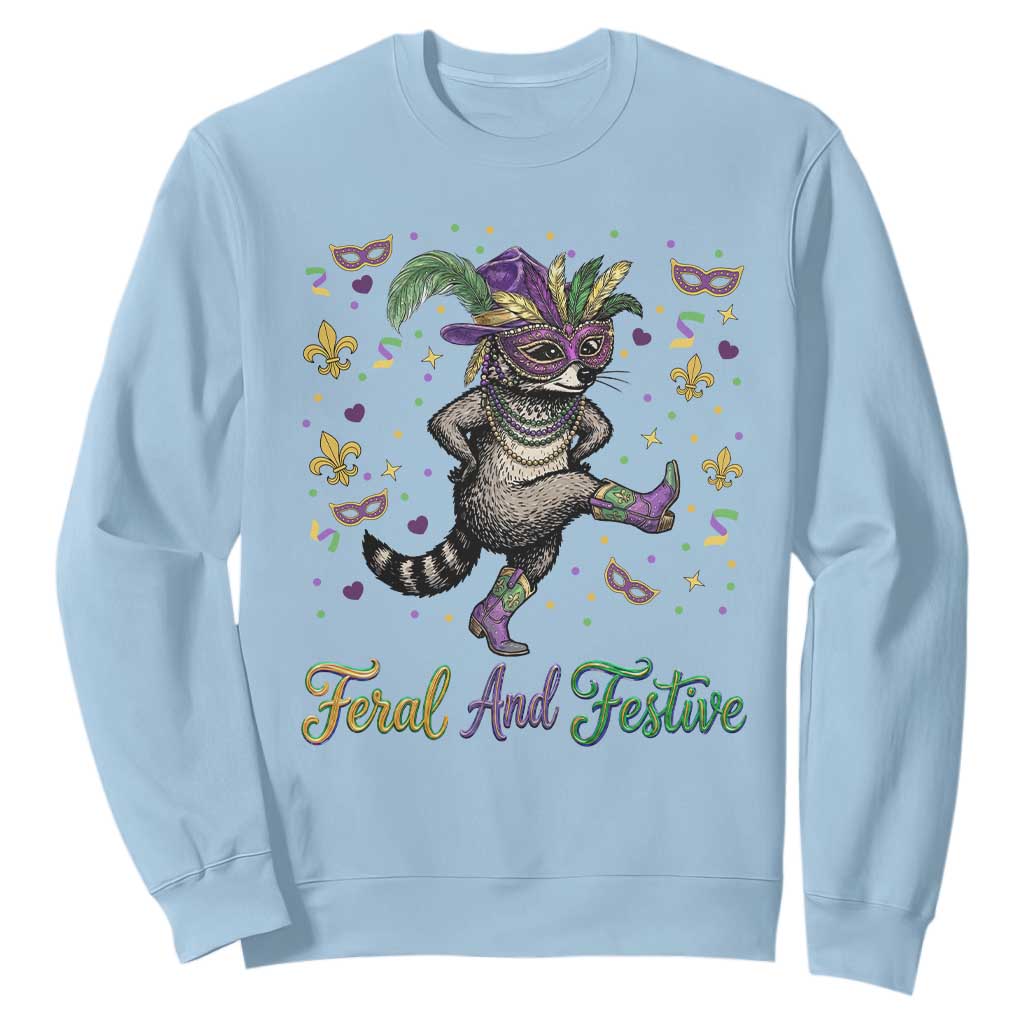 Mardi Gras Raccoon Sweatshirt Feral And Festive TS14 Light Blue Print Your Wear