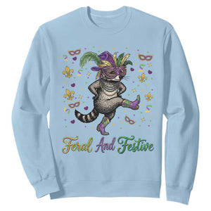Mardi Gras Raccoon Sweatshirt Feral And Festive TS14 Light Blue Print Your Wear