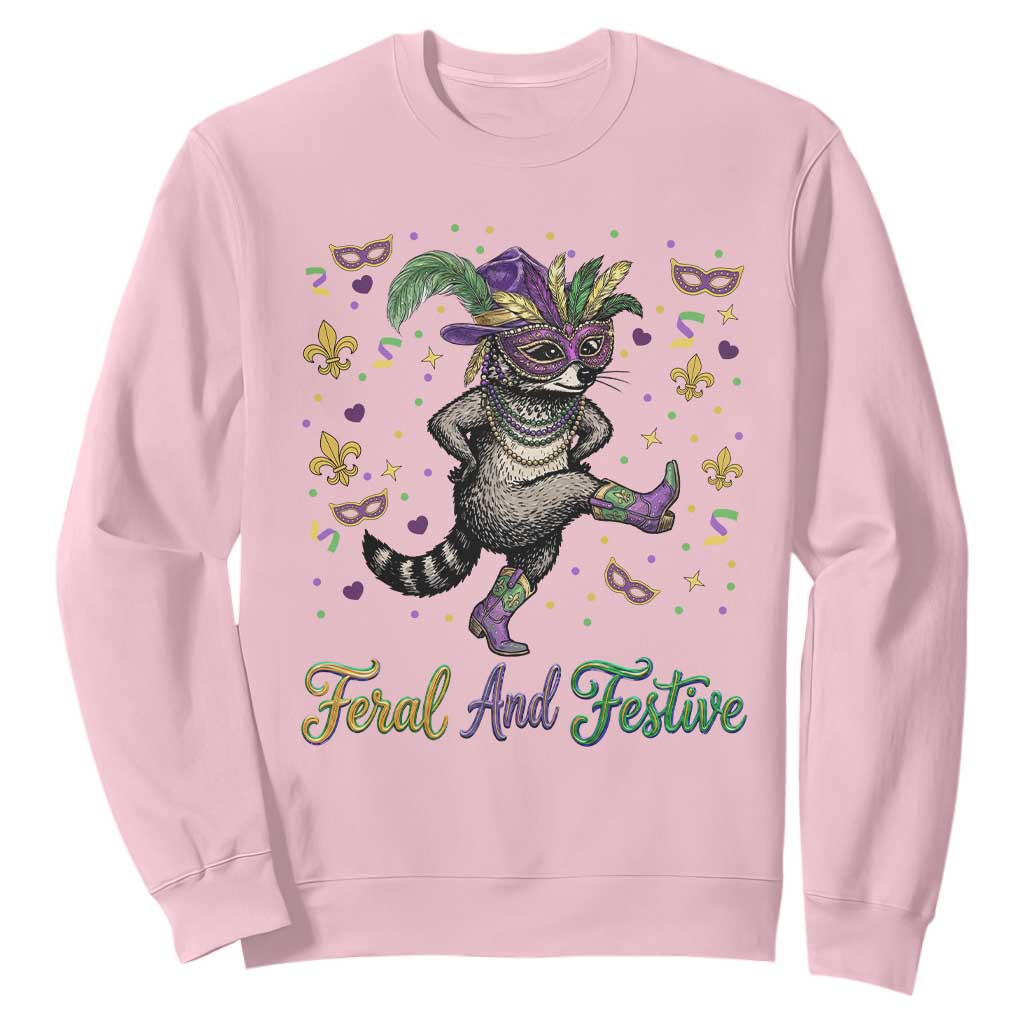 Mardi Gras Raccoon Sweatshirt Feral And Festive TS14 Light Pink Print Your Wear