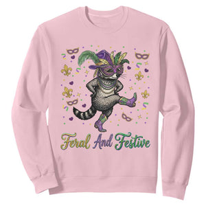 Mardi Gras Raccoon Sweatshirt Feral And Festive TS14 Light Pink Print Your Wear