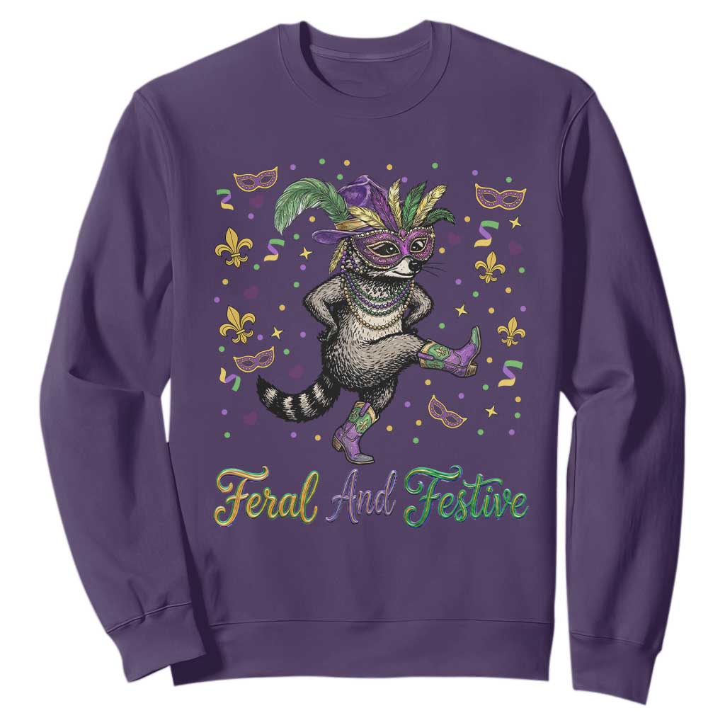 Mardi Gras Raccoon Sweatshirt Feral And Festive TS14 Purple Print Your Wear