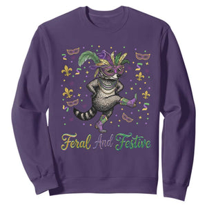 Mardi Gras Raccoon Sweatshirt Feral And Festive TS14 Purple Print Your Wear