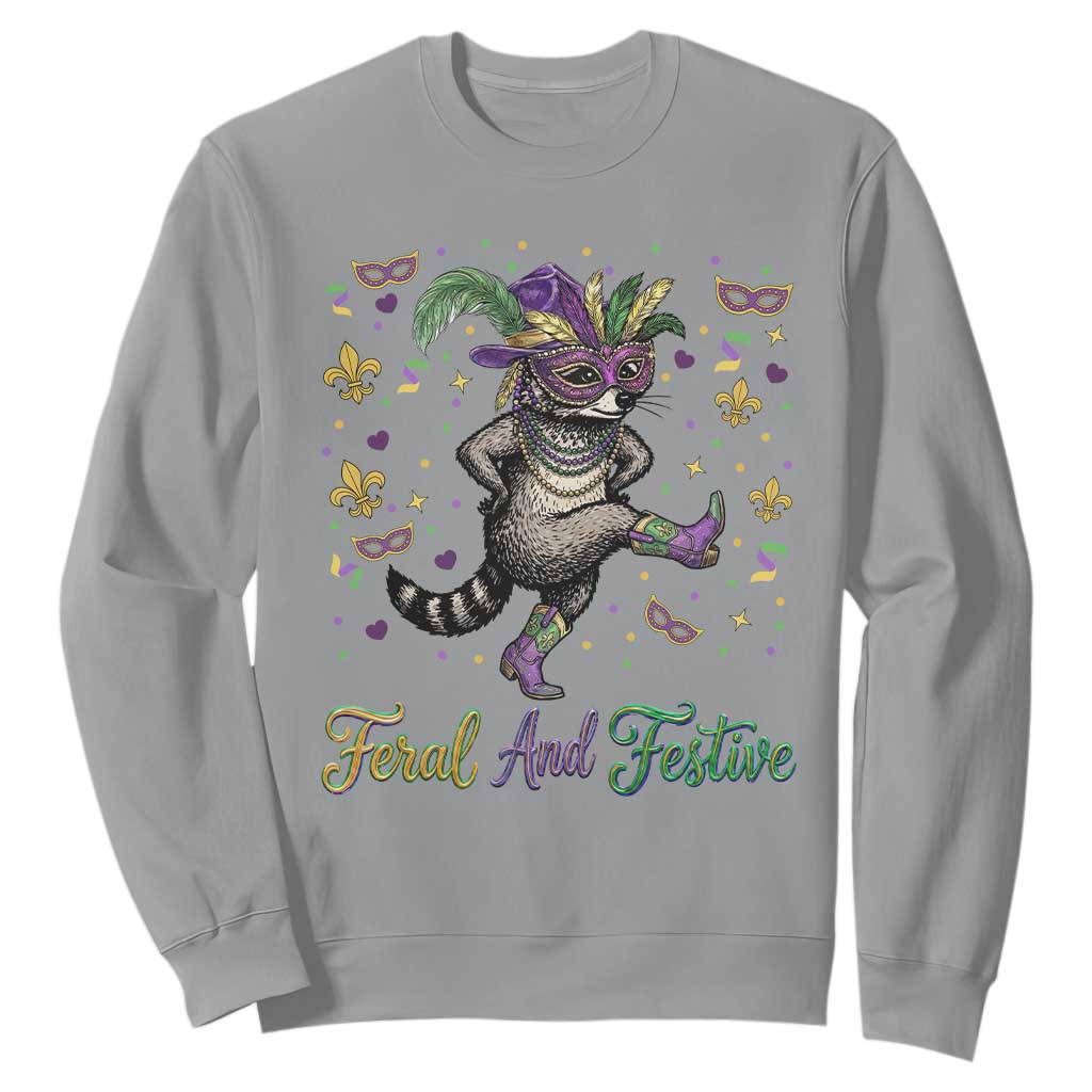 Mardi Gras Raccoon Sweatshirt Feral And Festive TS14 Sport Gray Print Your Wear