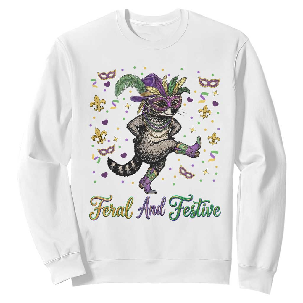 Mardi Gras Raccoon Sweatshirt Feral And Festive TS14 White Print Your Wear
