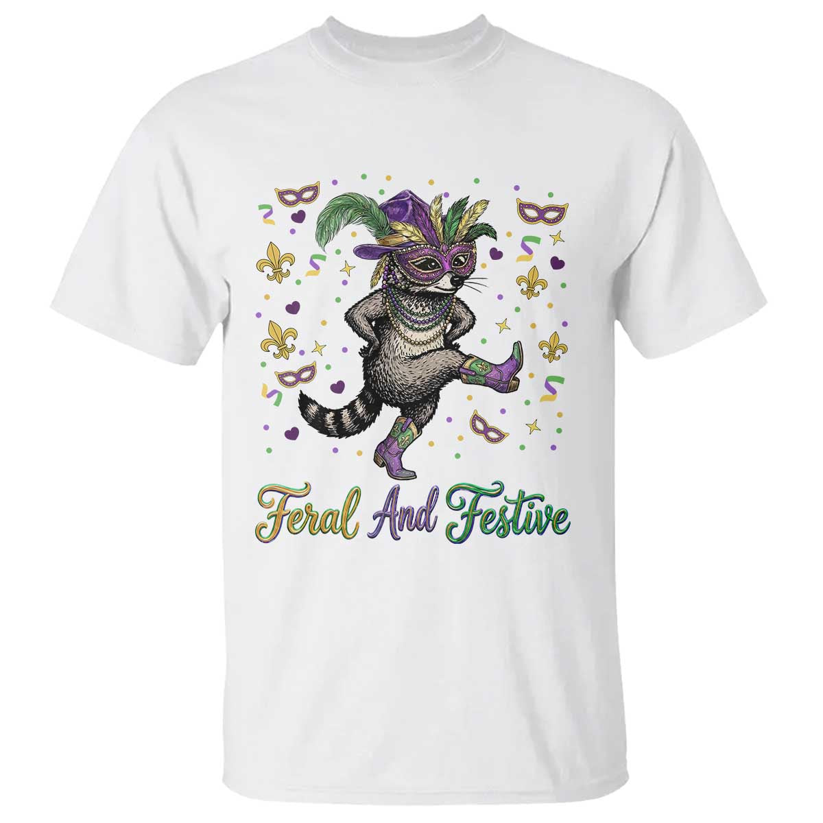 Mardi Gras Raccoon T Shirt Feral And Festive TS14 White Print Your Wear