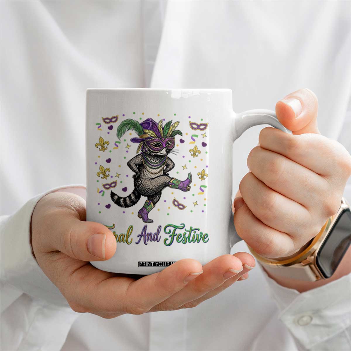Mardi Gras Raccoon Coffee Mug Feral And Festive TS14 Print Your Wear