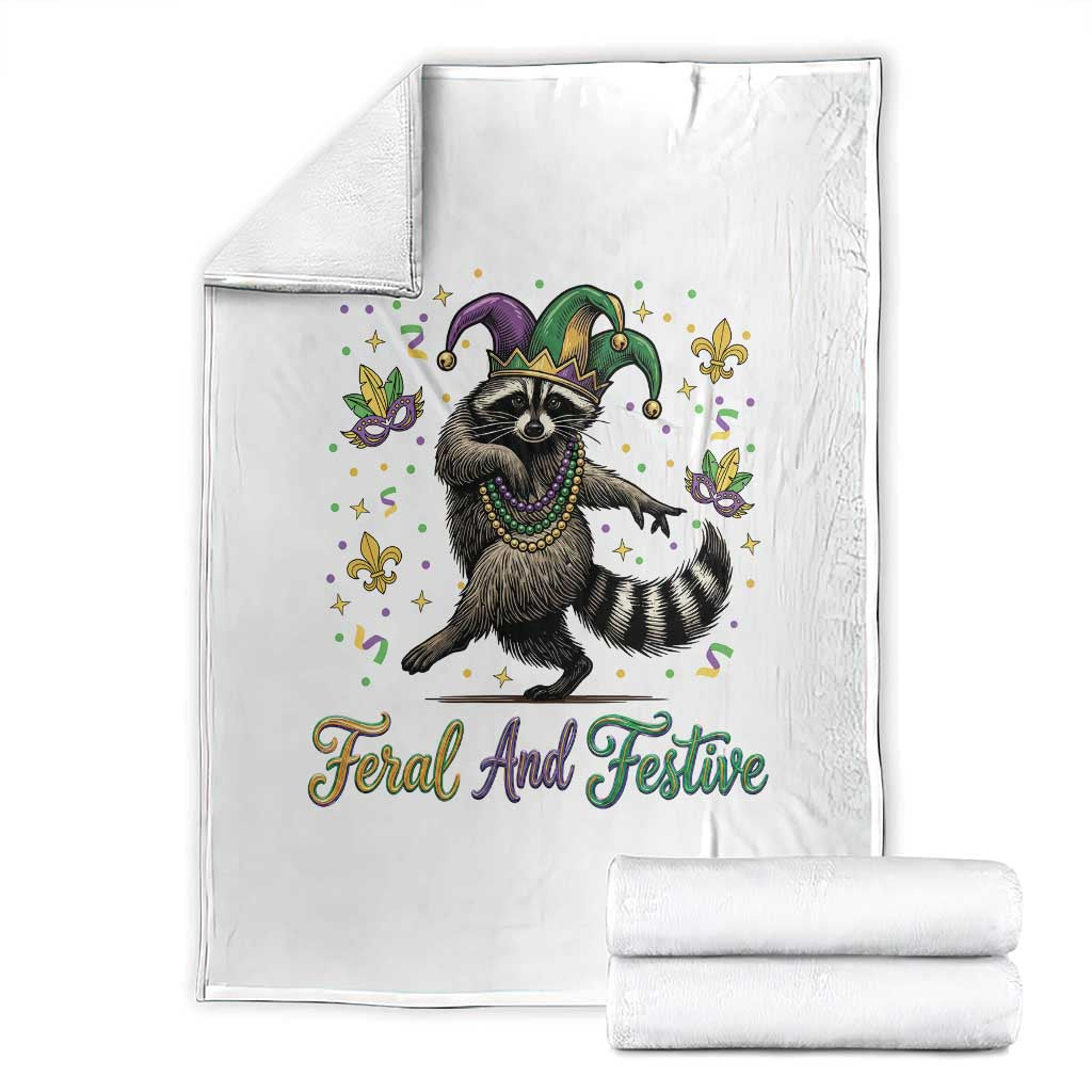 Mardi Gras Raccoon Throw Blanket Feral And Festive Trased Panda TS14 White Print Your Wear