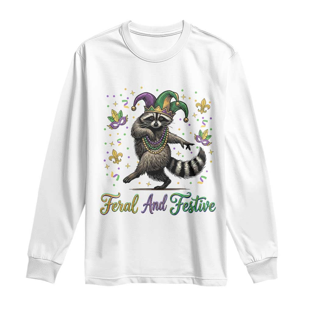 Mardi Gras Raccoon Long Sleeve Shirt Feral And Festive Trased Panda TS14 White Print Your Wear
