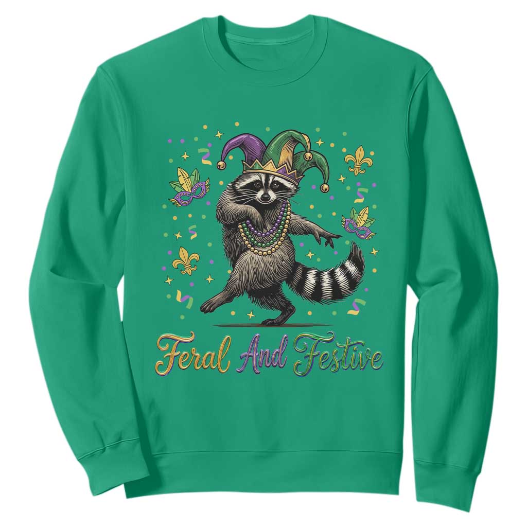 Mardi Gras Raccoon Sweatshirt Feral And Festive Trased Panda TS14 Irish Green Print Your Wear