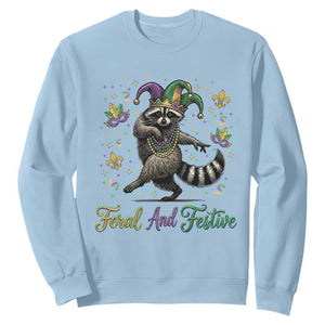 Mardi Gras Raccoon Sweatshirt Feral And Festive Trased Panda TS14 Light Blue Print Your Wear