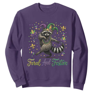 Mardi Gras Raccoon Sweatshirt Feral And Festive Trased Panda TS14 Purple Print Your Wear