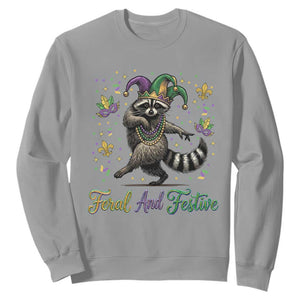 Mardi Gras Raccoon Sweatshirt Feral And Festive Trased Panda TS14 Sport Gray Print Your Wear