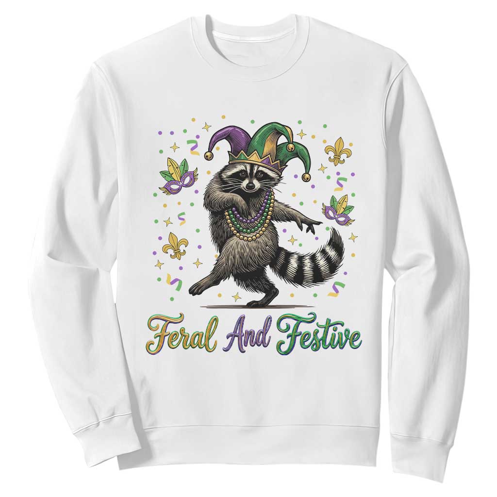 Mardi Gras Raccoon Sweatshirt Feral And Festive Trased Panda TS14 White Print Your Wear