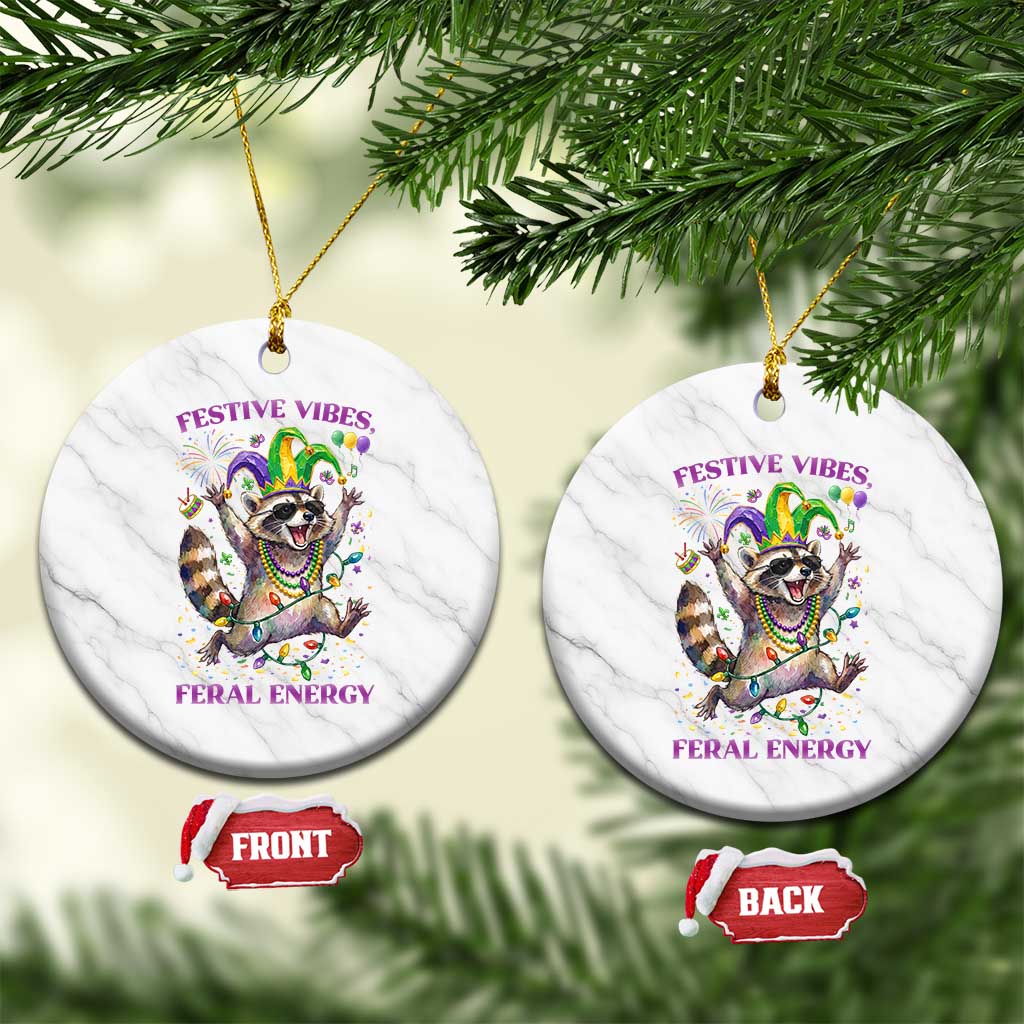 Mardi Gras Raccoon Ceramic Ornament Festive Vibes Feral Energy TS14 1pc White Marble Print Your Wear